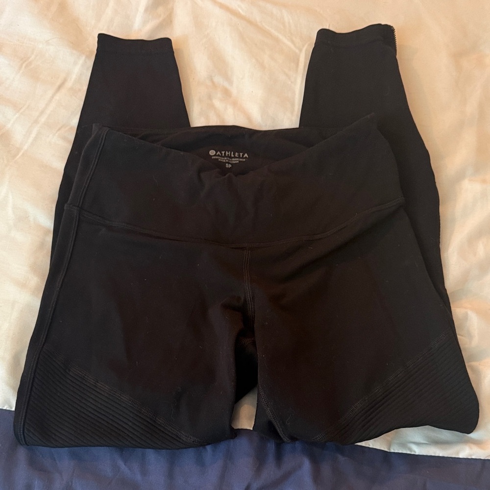 Athleta Black Ribbed-Detail High-Waist Leggings